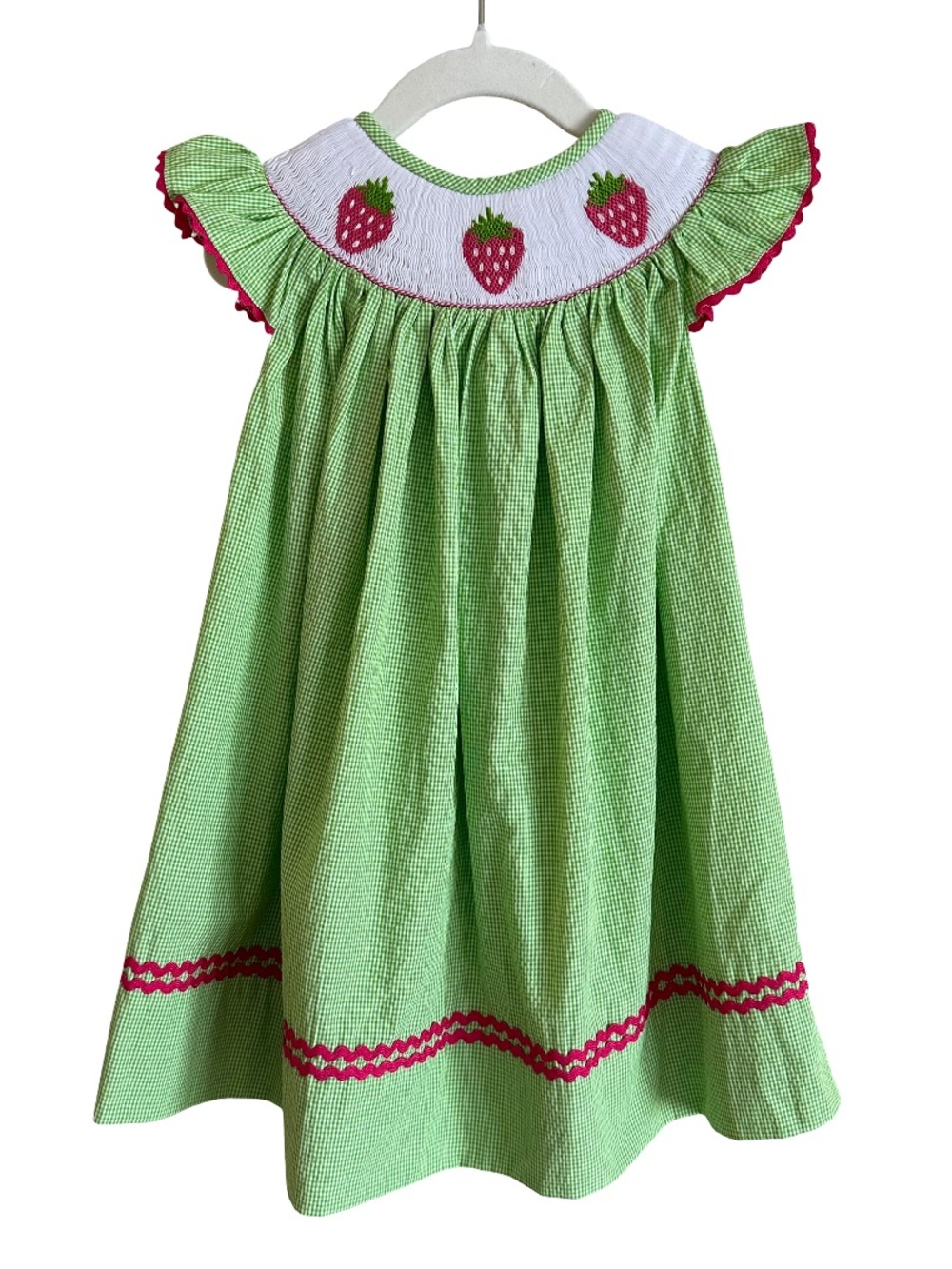 Babeeni Smocked Strawberry Angel Wing Dress Pink Green Gingham Seersucker 18M